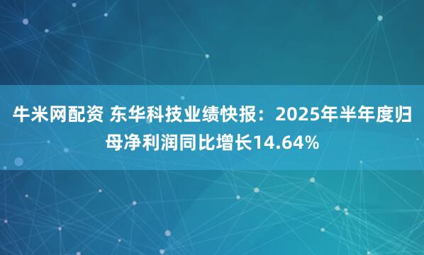 牛米网配资 东华科技业绩快报：2025年半年度归母净利润同比增长14.64%